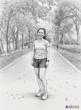 Workout photo from a running session, restyled by ActivArt in the Pencil Sketch style with the athlete's face and pose preserved