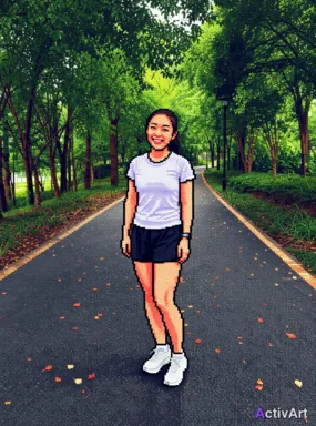 Workout photo from a running session, restyled by ActivArt in the Pixel Art style with the athlete's face and pose preserved