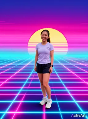 Workout photo from a running session, restyled by ActivArt in the Synthwave style with the athlete's face and pose preserved