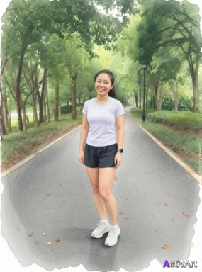 Workout photo from a running session, restyled by ActivArt in the Watercolour style with the athlete's face and pose preserved