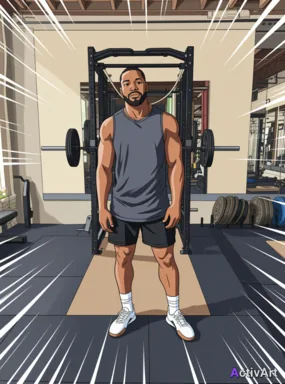 Workout photo from a strength training session, restyled by ActivArt in the Anime style with the athlete's face and pose preserved
