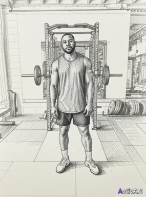 Workout photo from a strength training session, restyled by ActivArt in the Pencil Sketch style with the athlete's face and pose preserved