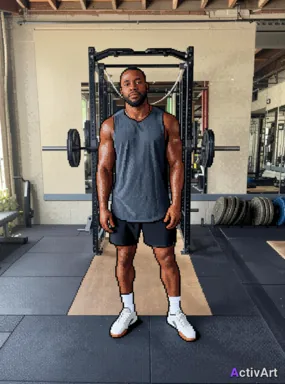 Workout photo from a strength training session, restyled by ActivArt in the Pixel Art style with the athlete's face and pose preserved