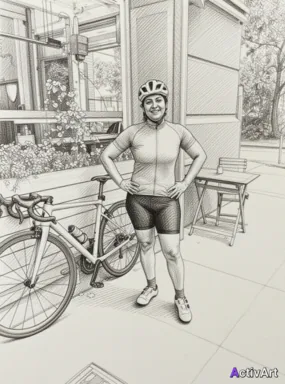 Workout photo from a road cycling session, restyled by ActivArt in the Pencil Sketch style with the athlete's face and pose preserved