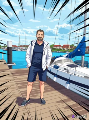 Workout photo from a sailing session, restyled by ActivArt in the Anime style with the athlete's face and pose preserved