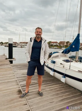 Workout photo from a sailing session, restyled by ActivArt in the Cinematic style with the athlete's face and pose preserved