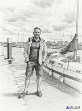 Workout photo from a sailing session, restyled by ActivArt in the Pencil Sketch style with the athlete's face and pose preserved