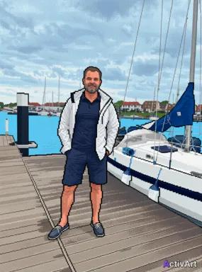 Workout photo from a sailing session, restyled by ActivArt in the Pixel Art style with the athlete's face and pose preserved