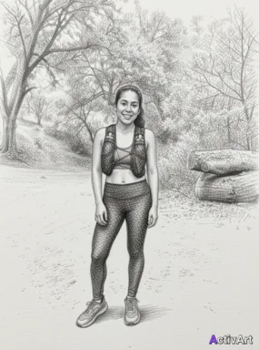 Workout photo from a trail running session, restyled by ActivArt in the Pencil Sketch style with the athlete's face and pose preserved