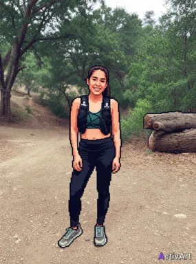 Workout photo from a trail running session, restyled by ActivArt in the Pixel Art style with the athlete's face and pose preserved