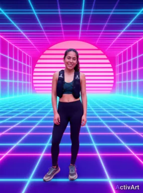 Workout photo from a trail running session, restyled by ActivArt in the Synthwave style with the athlete's face and pose preserved