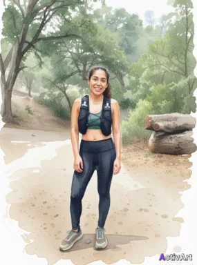 Workout photo from a trail running session, restyled by ActivArt in the Watercolour style with the athlete's face and pose preserved