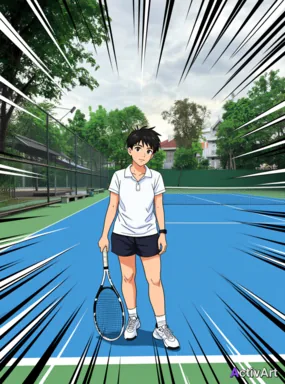 Workout photo from a tennis session, restyled by ActivArt in the Anime style with the athlete's face and pose preserved