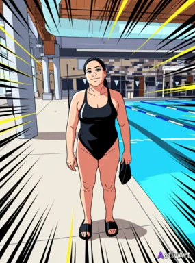 Workout photo from a lap swimming session, restyled by ActivArt in the Anime style with the athlete's face and pose preserved