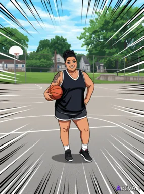Workout photo from a basketball session, restyled by ActivArt in the Anime style with the athlete's face and pose preserved