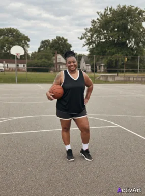 Workout photo from a basketball session, restyled by ActivArt in the Cinematic style with the athlete's face and pose preserved