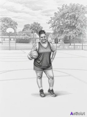 Workout photo from a basketball session, restyled by ActivArt in the Pencil Sketch style with the athlete's face and pose preserved