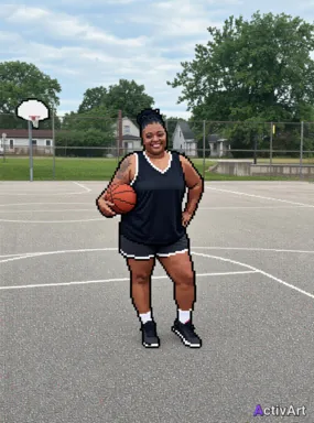 Workout photo from a basketball session, restyled by ActivArt in the Pixel Art style with the athlete's face and pose preserved