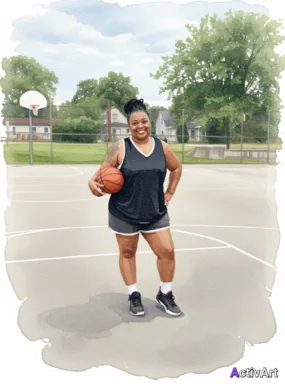 Workout photo from a basketball session, restyled by ActivArt in the Watercolour style with the athlete's face and pose preserved