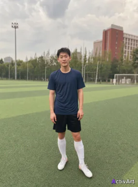 Workout photo from a football training session, restyled by ActivArt in the Cinematic style with the athlete's face and pose preserved