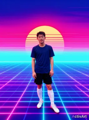 Workout photo from a football training session, restyled by ActivArt in the Synthwave style with the athlete's face and pose preserved
