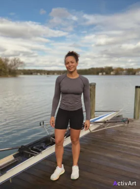 Workout photo from a recreational rowing session, restyled by ActivArt in the Cinematic style with the athlete's face and pose preserved