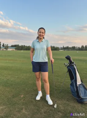 Workout photo from a golf practice session, restyled by ActivArt in the Cinematic style with the athlete's face and pose preserved