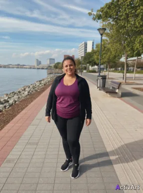 Workout photo from a fitness walking session, restyled by ActivArt in the Cinematic style with the athlete's face and pose preserved