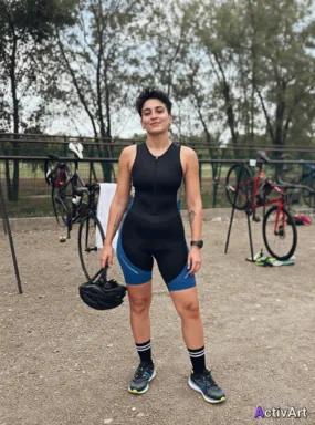 Workout photo from a triathlon training session, restyled by ActivArt in the Cinematic style with the athlete's face and pose preserved