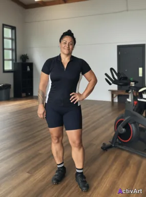 Workout photo from a indoor cycling session, restyled by ActivArt in the Cinematic style with the athlete's face and pose preserved