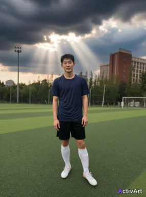 Workout photo from a football training session, restyled by ActivArt with dramatic clouds atmosphere
