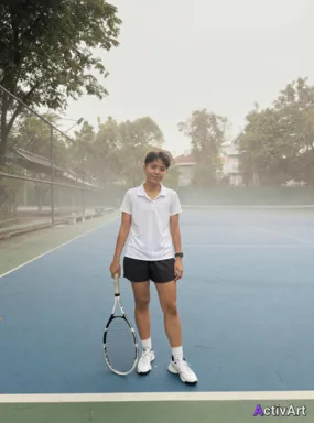 Workout photo from a tennis session, restyled by ActivArt with light fog atmosphere
