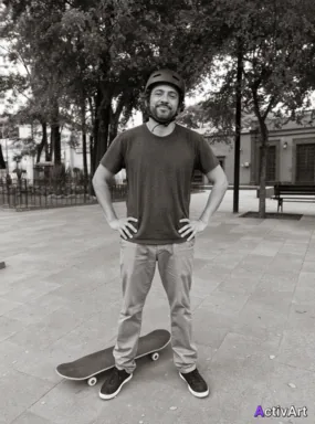 Workout photo from a skateboarding session, restyled by ActivArt with monochrome atmosphere