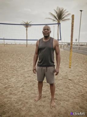 Workout photo from a beach volleyball session, restyled by ActivArt with muted earthy atmosphere