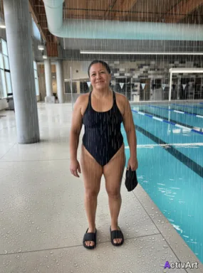 Workout photo from a lap swimming session, restyled by ActivArt with rain atmosphere