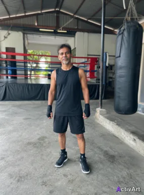 Workout photo from a boxing fitness session, restyled by ActivArt with serene atmosphere