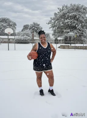 Workout photo from a basketball session, restyled by ActivArt with snow atmosphere