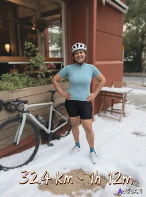 Workout photo from a road cycling session, restyled by ActivArt with real activity stats placed on in dirt or snow in the scene