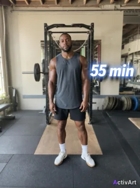 Workout photo from a strength training session, restyled by ActivArt with real activity stats placed on floating magic in the scene