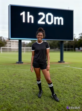 Workout photo from a rugby training session, restyled by ActivArt with real activity stats placed on scoreboard in the scene