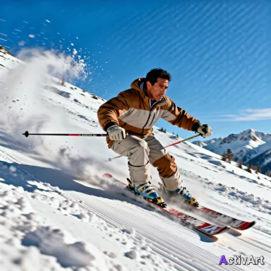 AI-generated skiing scene, created by ActivArt from the activity data alone with no photo taken
