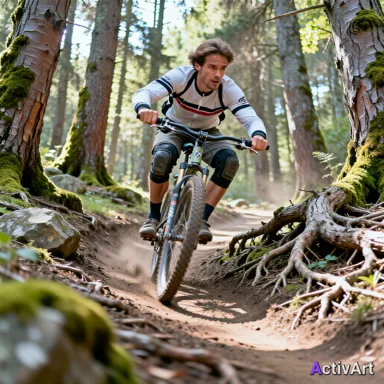 AI-generated mountain biking scene, created by ActivArt from the activity data alone with no photo taken