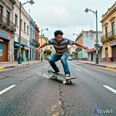 AI-generated skateboarding scene, created by ActivArt from the activity data alone with no photo taken