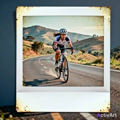 AI-generated road cycling scene in the Polaroid style, created by ActivArt from activity data alone with no photo