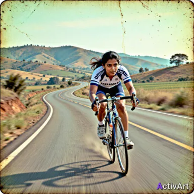 AI-generated road cycling scene in the Vintage Film style, created by ActivArt from activity data alone with no photo