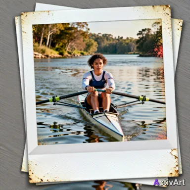 AI-generated recreational rowing scene in the Polaroid style, created by ActivArt from activity data alone with no photo