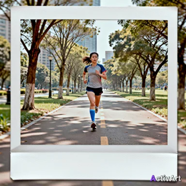 AI-generated running scene in the Polaroid style, created by ActivArt from activity data alone with no photo