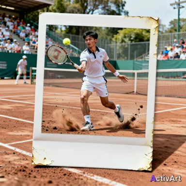 AI-generated tennis scene in the Polaroid style, created by ActivArt from activity data alone with no photo