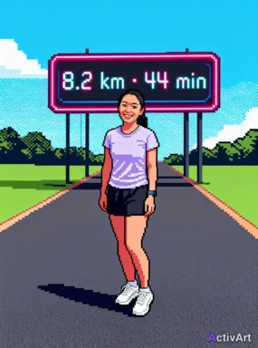 Workout photo from a running session, restyled by ActivArt combining pixel art + clear + scoreboard