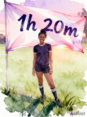 Workout photo from a rugby training session, restyled by ActivArt combining watercolour + dawn + flag banner